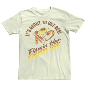 Cheeto's Men's Ivory Cotton/Poly Flamin' Hot Crewneck Short Sleeve T-shirt NEW